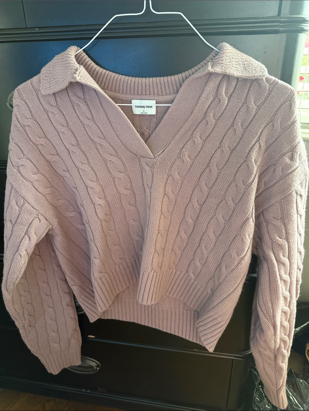 Sunday Best Dusty Mauve Cable-Knit V-Neck Sweater